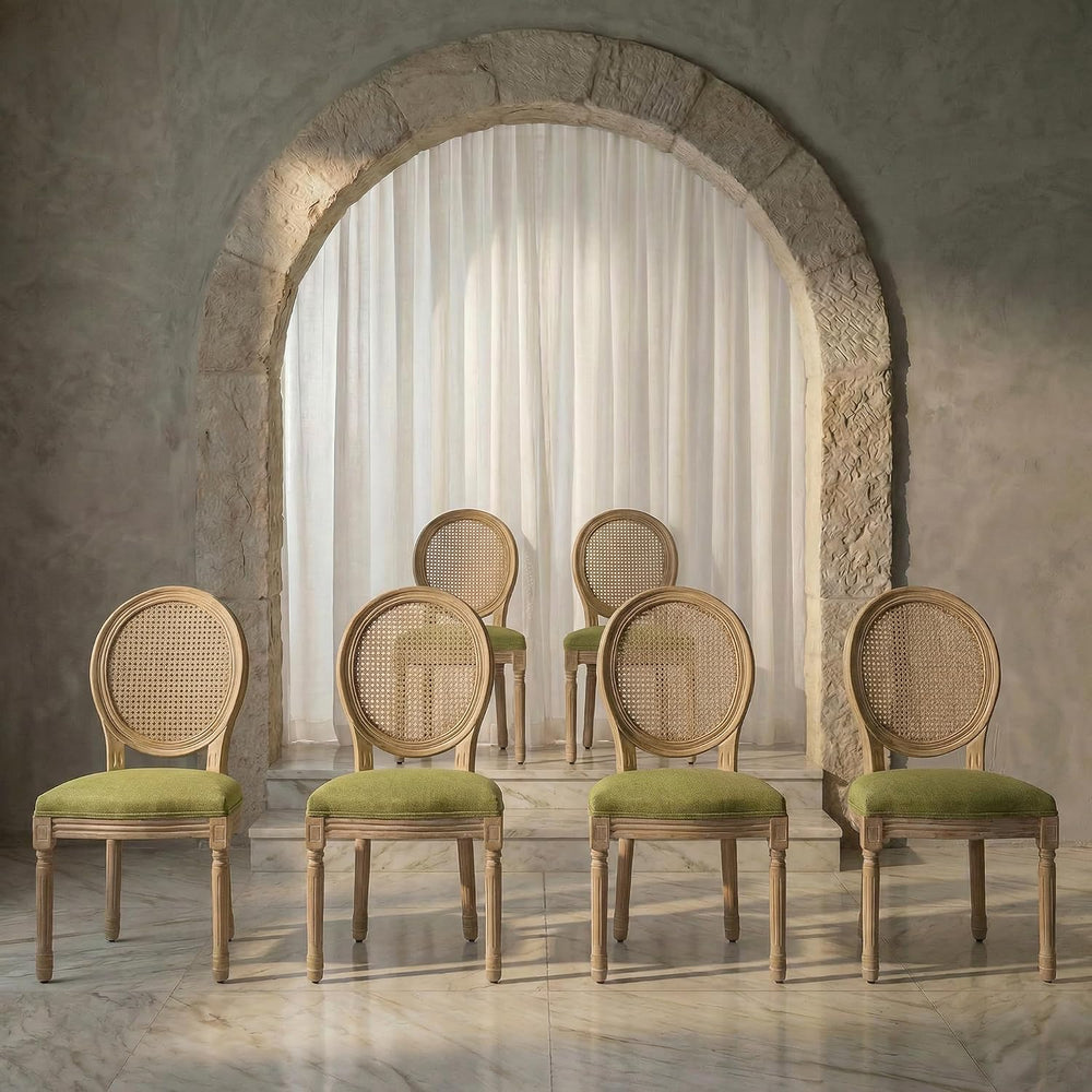 OVENTA Vintage French Country Dining Chairs Set of 6, Rattan Dining Chairs wi...
