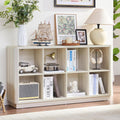 8 Cube Storage Bookcase, 52" Long Horizontal Book Shelf w/Curved Edge, Wooden Floor Standing 2-Tier Cubby Console Bookshelf with Base, Modern Low TV Stand for Living Room, White Cream Oak