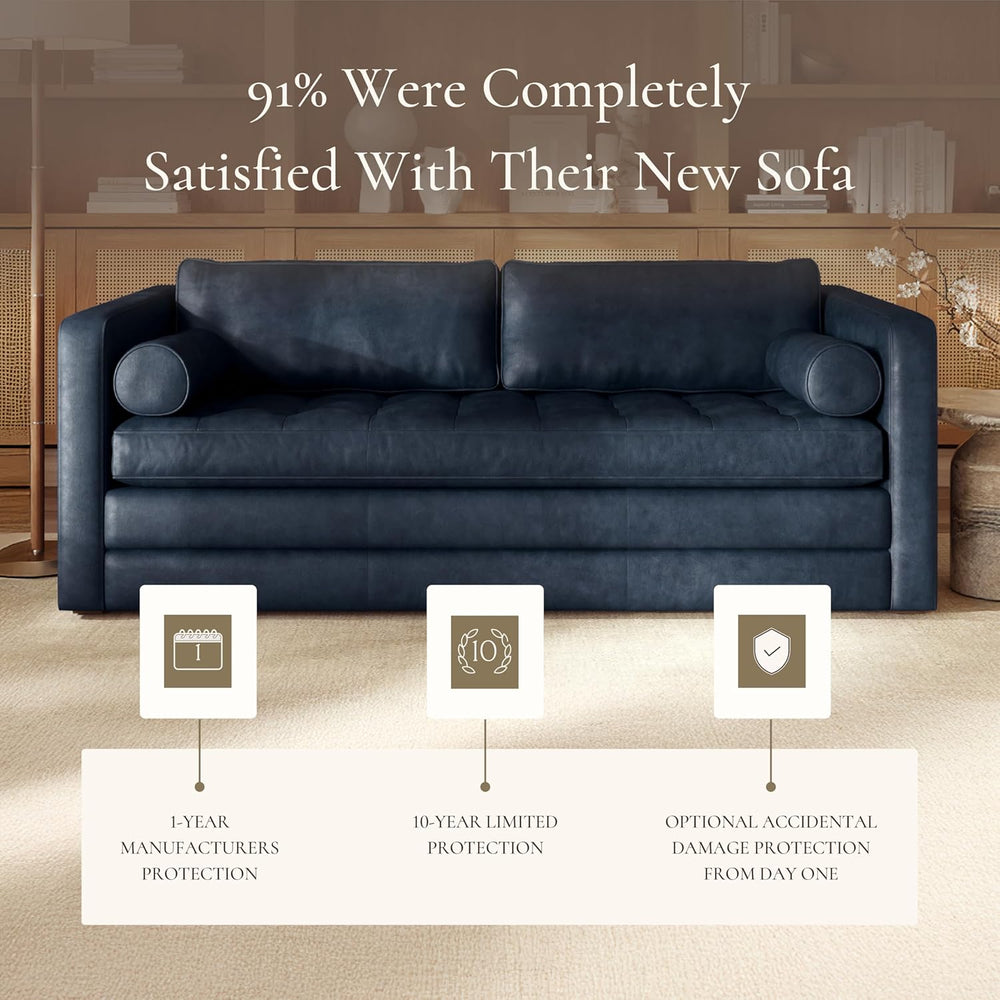 Poly & Bark Napa 82" Leather Pull‑Out Sleeper Sofa – Full‑Grain Ital...