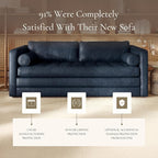 POLY & BARK Napa 82" Leather Pull-Out Convertible Sleeper Sofa in Midnight Blue