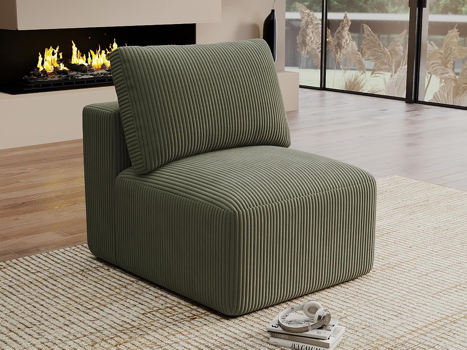 Modern Single Boneless Sofa Couches for Living Room - 39" Cloud Couch - Easy Assembly, Cozy Corduroy Convertible Full Sponge Compression Sofas for House, Apartment(Green)