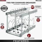 Rev-A-Shelf 2-Tier Kitchen Cabinet Pullout 11.75" Cabinet Organizer for Pots, Pans, and Lid Cookware, Adjustable Heavy Duty Wire, Chrome, 5CW2-1222-CR