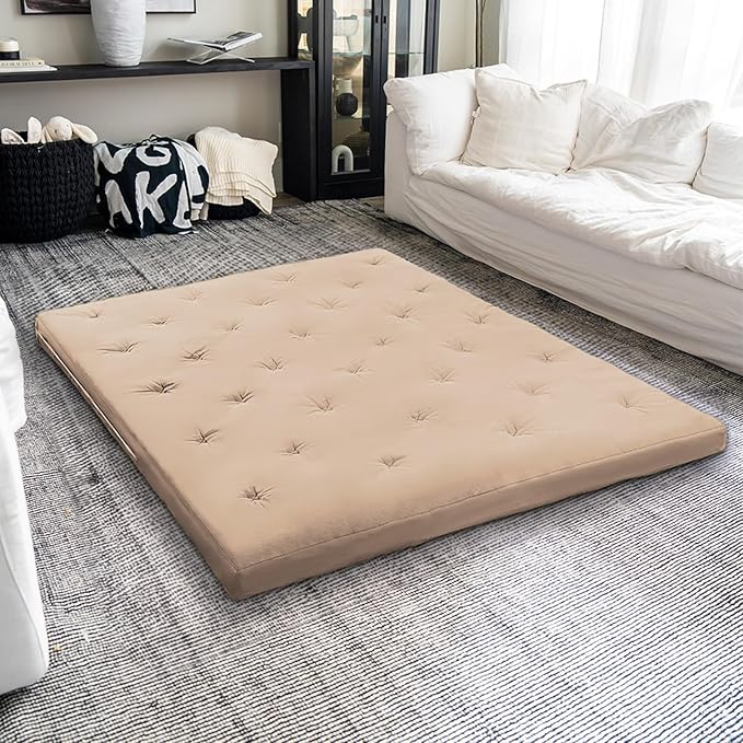 ZonLi Japanese Floor Futon Mattress Twin Size 39"x 80",100% Cotton Cover 4'' Thicken Tatami Mattress,Foldable Sleeping Pad,Portable Dormitory Tatami Mat,Roll Up Floor Lounger Bed for Adult (Khaki)