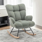 SAETSFEG Rocking Chair Nursery Teddy Upholstered Glider Rocker Rocking Accent Chair Padded Seat with High Backrest Armchair Comfy Side Chair for Living Room Bedroom Offices (Green Teddy)