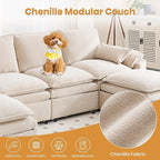 130" U Shaped Modular Sectional Sofa, Couch with Ottoman Storage, Chenille Cloud Couch with Plush Deep Seating for Living Room, Bedroom (Beige, 6 Seat)