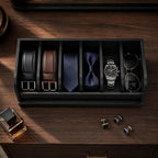 MinBoo Bamboo Belt Organizer Box,6 Grids Belt Rack for Closet and Drawer, Belt Storage Organizer and Displayer for Men Women