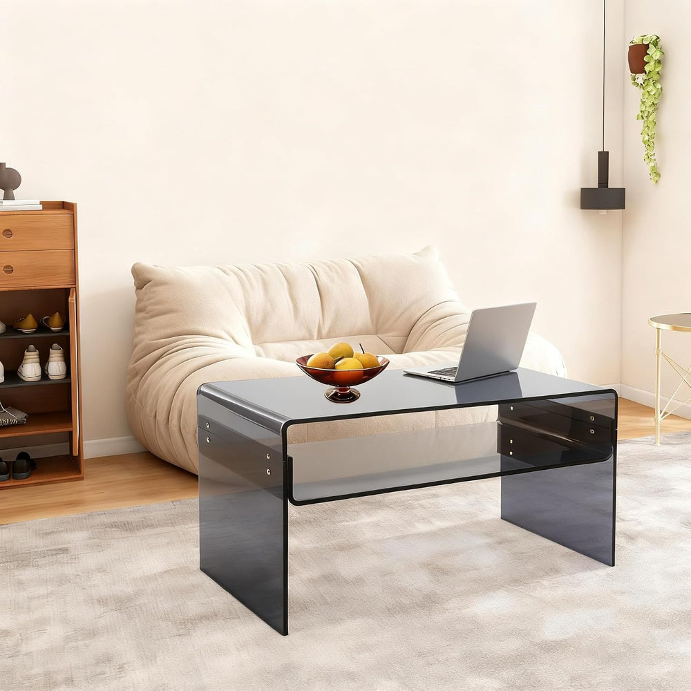 Acrylic Side Table 2-Tier - Modern Rectangular Open Storage Coffee Table, Cle...