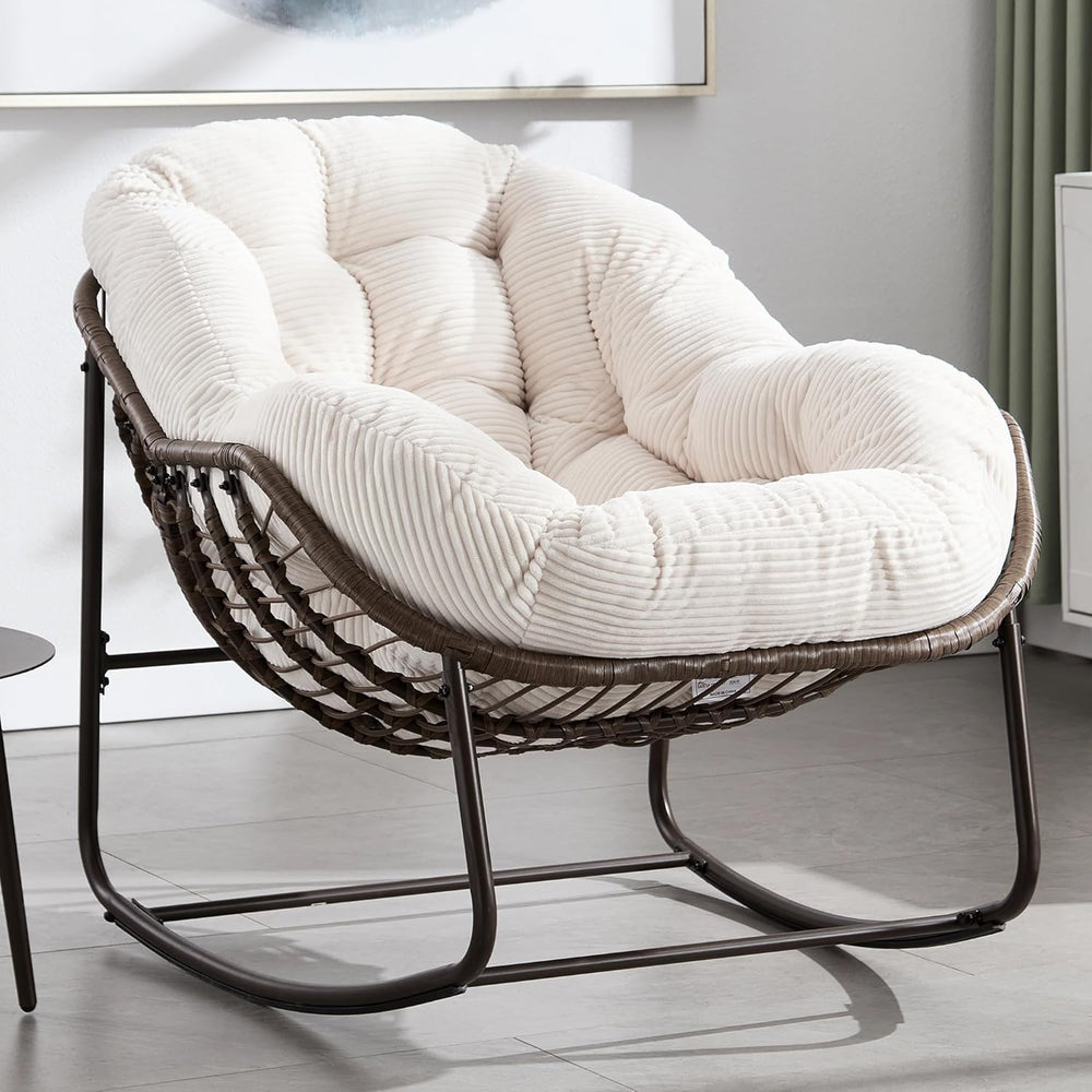 HOMEFUN Outdoor Patio Rocking Chairs, Oversized Papasan Rock Chair Indoor wit...