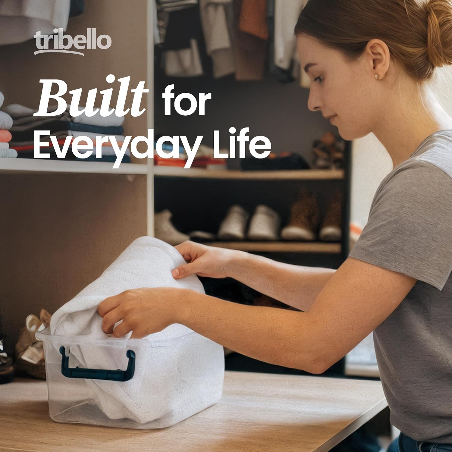 Tribello Plastic Storage Bins with Lids, Clear Stackable Storage Containers - 5 Qt - 3 Pack