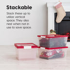 IRIS USA 12 Qt. Plastic Storage Bins Containers with Lids, 4 Pack, Sensory Bin, Craft Storage, Craft Organizers and Storage, Organizing Container for Home, Office School Supplies, Stackable, Clear/Red