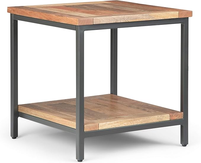 SIMPLIHOME Skyler SOLID MANGO WOOD and Metal 22 inch Wide Square Industrial E...