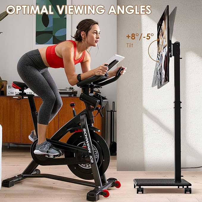 Rolling TV Stand with Power Outlet, Swivel Mobile Portable TV Cart for 32-75 Inch TVs up to 110 lbs, Landscape to Portrait, Height Adjustable Outdoor TV Stand with Wheels, Max VESA 600x400mm