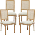 French Country Dining Chairs Set of 4, Cream Kitchen & Dining Room Chairs Set of 4, Ivory Rattan Dining Chairs, Cane High Back, Wood Legs, Sillas De Comedor (Rattan, Beige, 4Pcs)