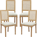 French Country Dining Chairs Set of 4, Cream Kitchen & Dining Room Chairs Set of 4, Ivory Rattan Dining Chairs, Cane High Back, Wood Legs, Sillas De Comedor (Rattan, Beige, 4Pcs)