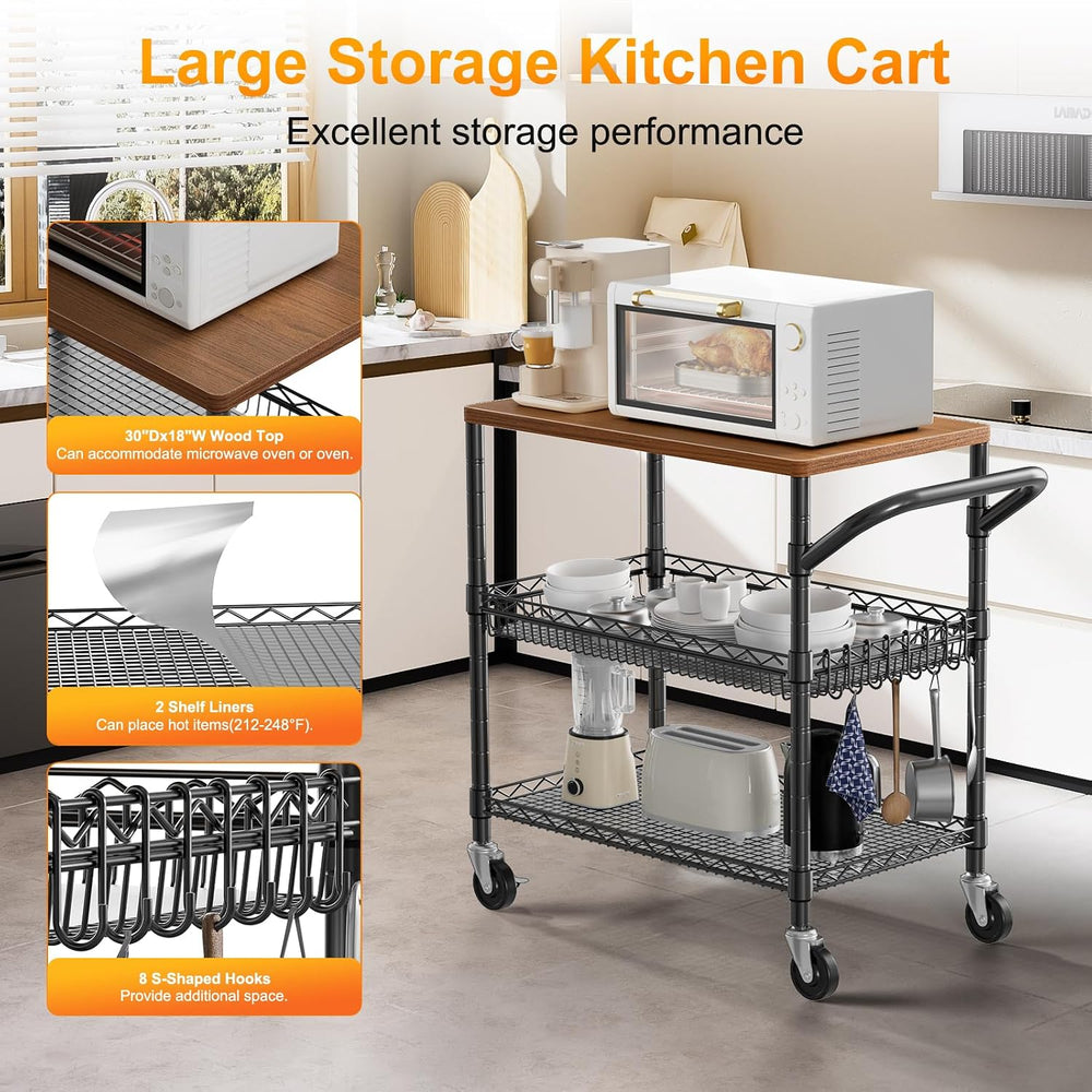 NTE Rolling Kitchen Carts on Wheels, 650Lbs Capacity 3 Tier Utility Cart with...
