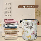 Cute Cats Laundry Hamper,Collapsible Laundry Baskets,Butterfly Floral Dirty Clothes Baskets with Handles,Oxford Cloth Hamper for Bedroom,Bathroom,College Dorms, 16"x20"