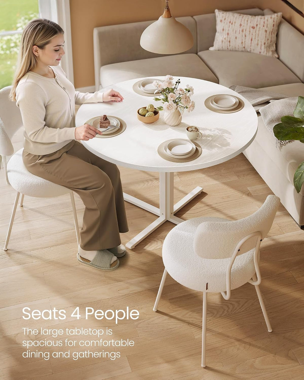 VASAGLE Dining Table Set, Round Dining Table with 2 Upholstered Kitchen Chair...