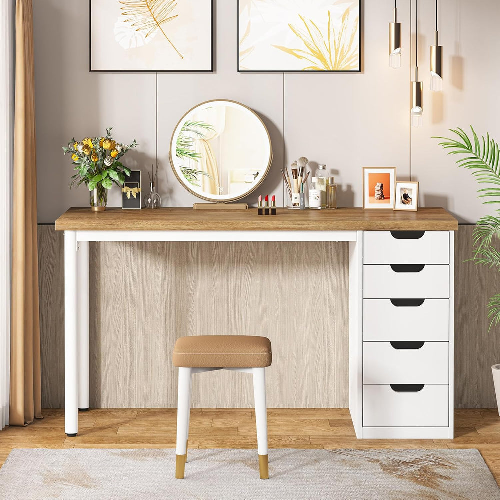 Tribesigns 47 inches Vanity Desk with 5 Drawers, Modern Makeup Desk with Muli...