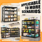 72" H Garage Shelving, Heavy Duty Storage Shelves, Garage Storage Shelves, Adjustable 5 Tier Metal Shelving Unit, Utility Shelves for Warehouse Backyard, 72" H×48" W×24" D
