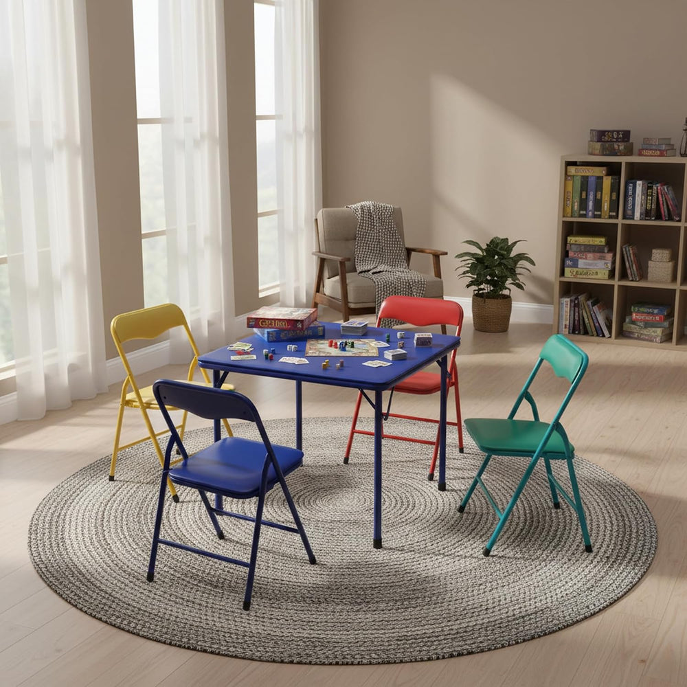 FurnitureR 5-Piece Folding Table and Chair Set, Compact Square Activity Table...
