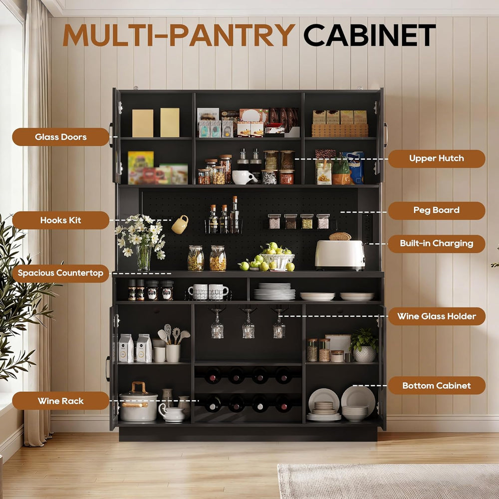 IPKIG 71" Kitchen Pantry Cabinet with Charging Station, Kitchen Hutch St...