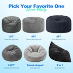 Hobestluk 3 in 1 Bean Bag Chair Giant Bean Bag Chairs for Adults with Chevron Plush Fur Cover Convertible Bean Bag Floor Cushion with Machine Washable Cover for Living Room (Chevron Plush Black)