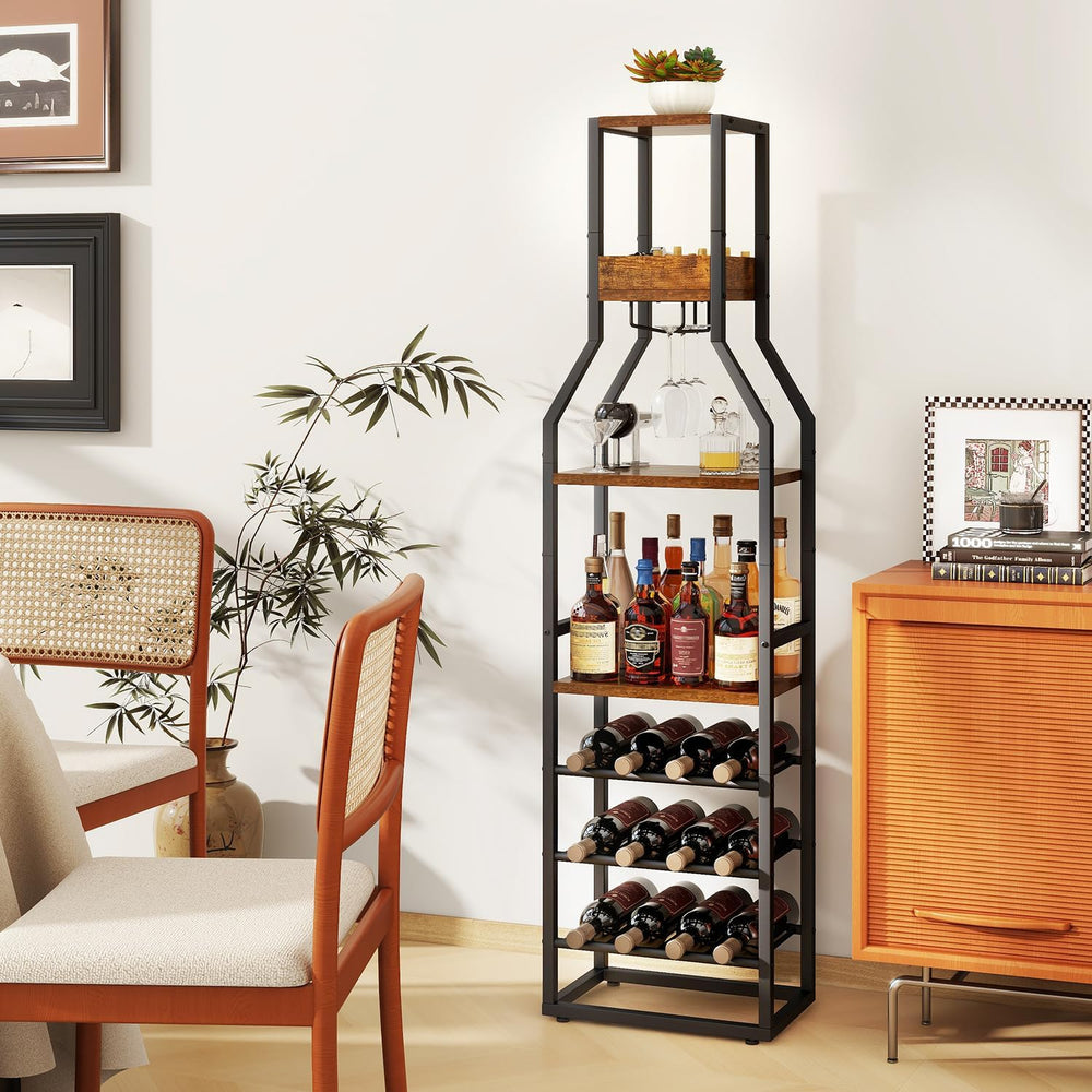 IBUYKE 5-Tier Freestanding Wine Rack,Wine Bottle Display,Brown TMJ916H | Wine...
