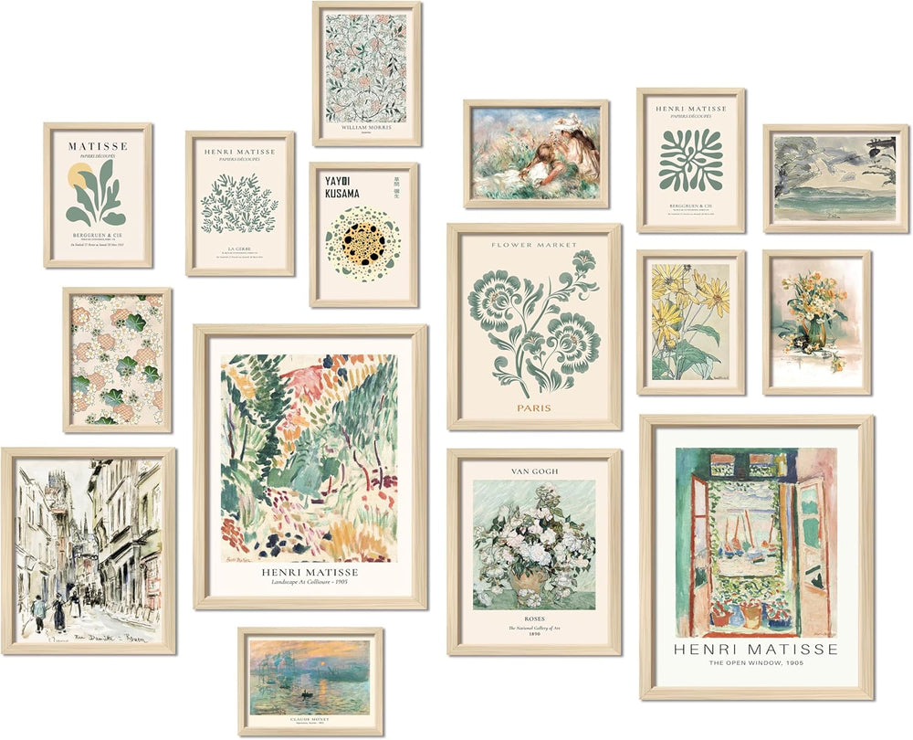 ANERZA 16 PCS Framed Sage Green Wall Art Decor, Matisse Wall Prints for Bedro...