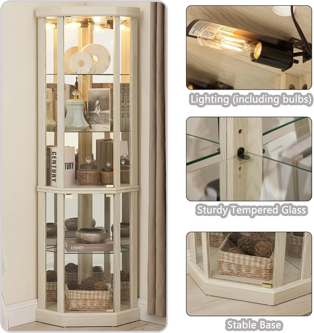 69" H Lighted Curio Cabinet Corner Display Case, Corner Glass Case with ...