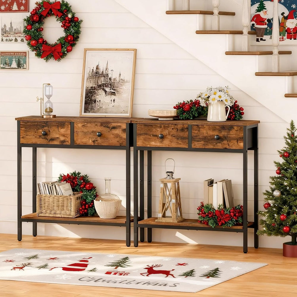 HOOBRO 29.5" Narrow Console Table with 2 Fabric Drawers, Small Entryway ...