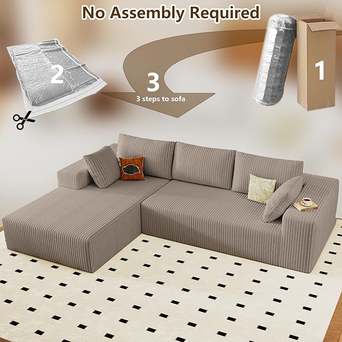 96" Modular Sectional Couch, Boneless L Shaped Cloud Sofa with Chaise Lounge, Corduroy Upholstered Couches Memory Foam Deep Seat, No Assembly Required, Ideal for Living Room(Camel, Left Facing)