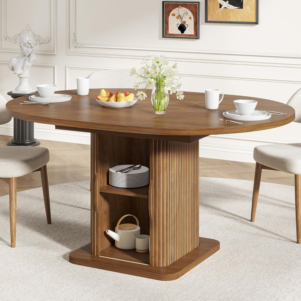 Extendable Round Dining Table for 4-6-8, 59 Inch Dining Room Kitchen Table wi...