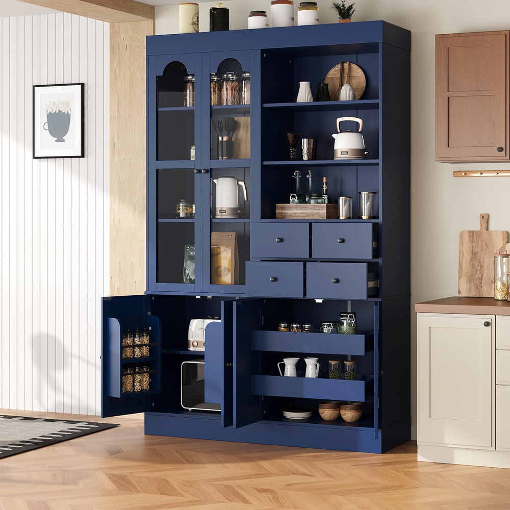 Merax 75" Tall Kitchen Pantry Storage Cabinet with Glass Door, Kitchen H...