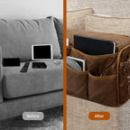 MEHIDFY Armchair Caddy, Waterproof Sofa Armrest Organizer, Non Slip Recliner Organizer, Remote Holder for Recline, Recliner Caddy with 14 Pockets Storage for TV Remote, Phone, Magazine (Brown)