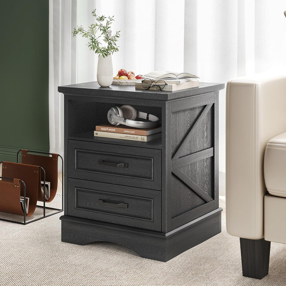 Fluest 24" Tall Farmhouse Nightstands Set of 2, Night Stands with Fast C...