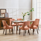 UVV Wooden Dining Chairs Set of 6, Mid Century Modern Upholstered Dining Room Chair Kitchen Chairs, Chenille Dinner Chair with Solid Wood Legs for Kitchen Dining Room, Orange-Chenille