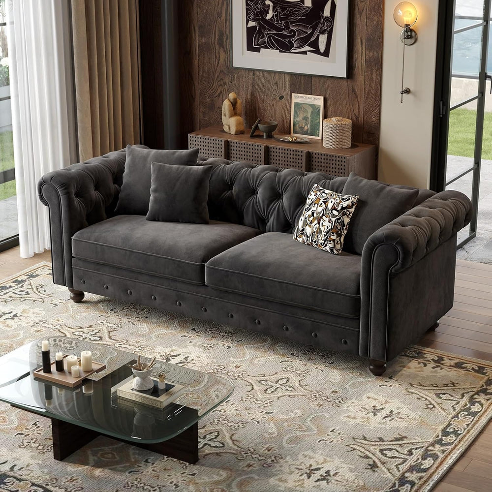ONBRILL 82 Inch Chesterfield Sofa, 23 Inch Deep Seat Velvet Couch for Living ...