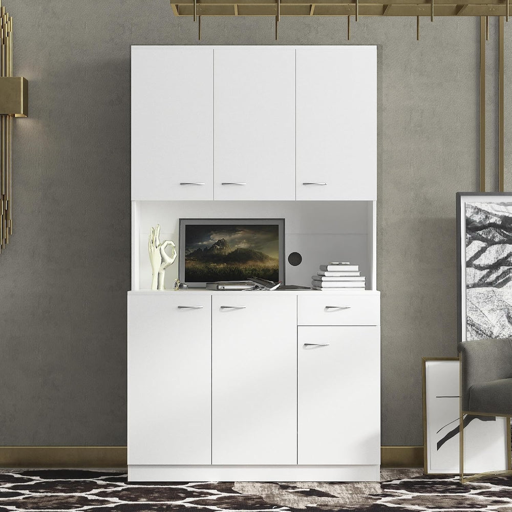 70.87" Tall Kitchen Pantry Storage Cabinet, Freestanding Wood Hutch with...