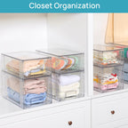 Vtopmart 4 Pack Large Stackable Storage Drawers,Easily Assemble Acrylic Bathroom Closet Undersink Organizers and Storage,Plastic Bins for Kitchen Cabinets,Pantry,Makeup,Medicine Organization
