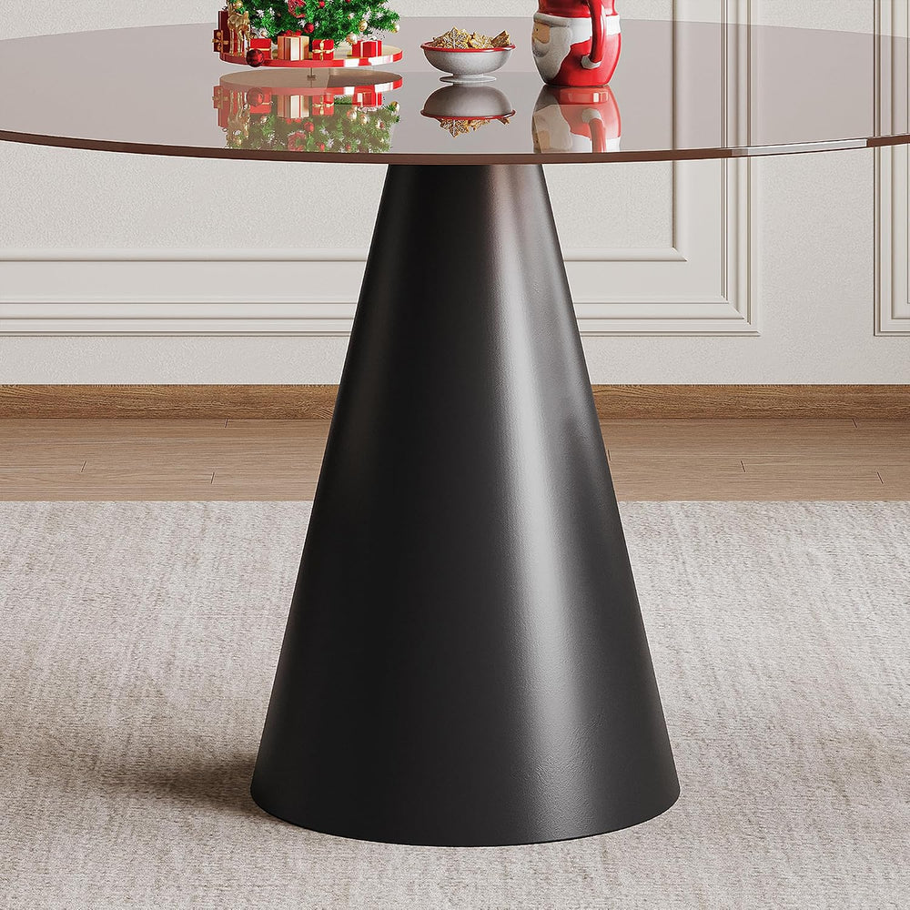 35 Inch Round Glass Dining Table, 8mm Tempered Glass Tabletop with Carbon Ste...