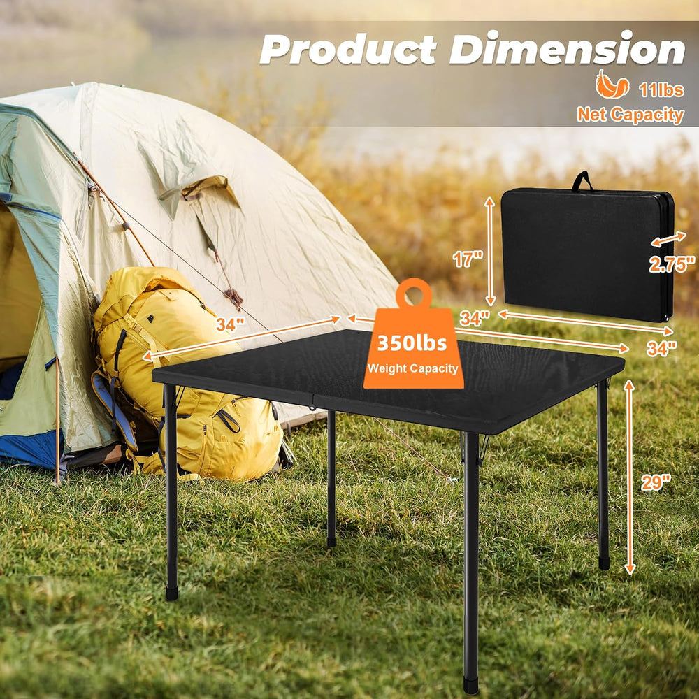 34" Folding Table, Portable Square Camping Card Table with Collapsible L...