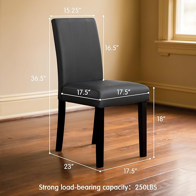 CHUN YI Dining Chairs Set of 2, Faux Leather Dining Room Chairs, Upholstered Parsons Chairs for Dining Room Kitchen Side Chair with Sturdy Wood Legs, Black
