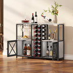 Homeiju Mini Bars for Home, Wooden Coffee Bar Cabinet, Modern Liquor Cabinet for Liquor and Glasses, Farmhouse Buffet Wine Bar Cabinet with Storage Sideboard for Home Kitchen Dining Room (Light Grey)