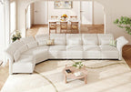 LLappuil L Shaped Curved Sectional Sofa with Storage & Extra Large Hexagon Seat, Beige Corduroy Modular Sectional Sofa for Living Room with Adjustable Arms & Backs, 6 Seat