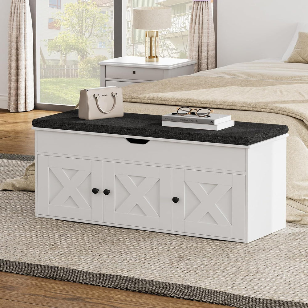 Homleke Shoe Storage Bench with Lift Top & 3 Barn Doors | Entryway Bench ...