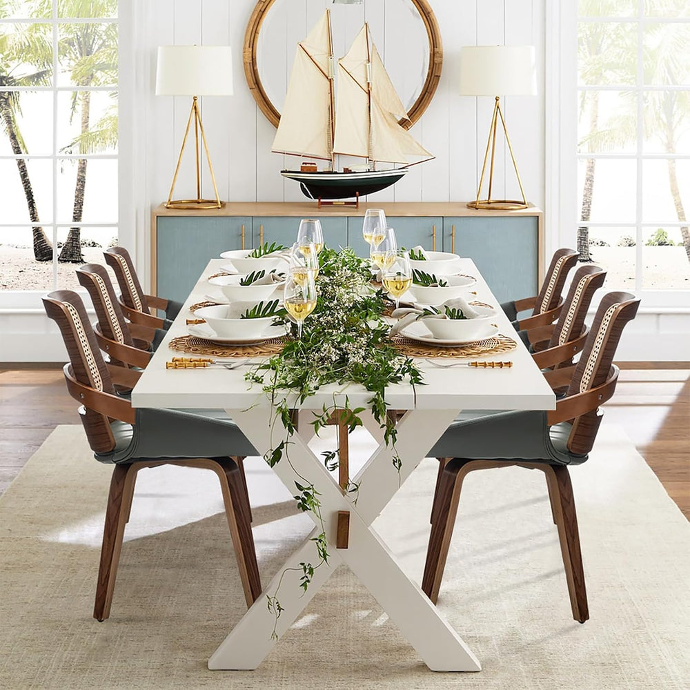 Set of 2 Kitchen & Dining Room Chairs - Green Dining Chairs with Walnut B...