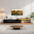 Extendable TV Stand with LED Light, Modern Entertainment Center for up to 120 Inch TV, Wood TV Media Console with 2 Drawers & 2 Cabinets for Living Room Bedroom, 75"-110", High Gloss Black & Walnut