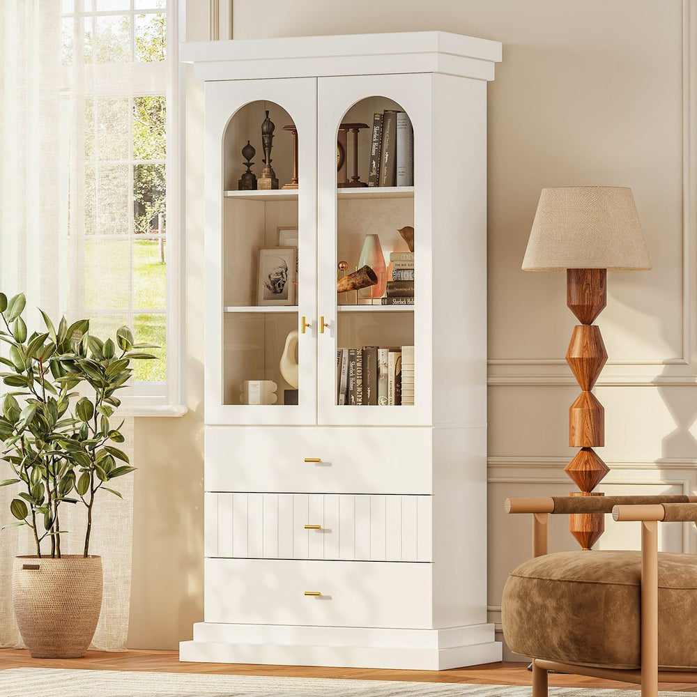 71" Arched Kitchen Modern Pantry Storage Cabinet, Tall Display Cabinet f...