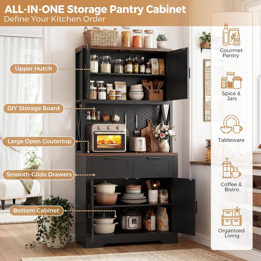 Unikito Pantry Cabinet with Microwave Countertop, 71" Tall Kitchen Pantr...