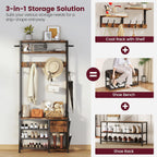 Homeiju Hall Tree with Bench and Shoe Storage, 3-in-1 Entryway Organizer with 6+2 Hooks, Coat Rack with Adjustable Feet for Stability, Mudroom Furniture with Storage Shelf